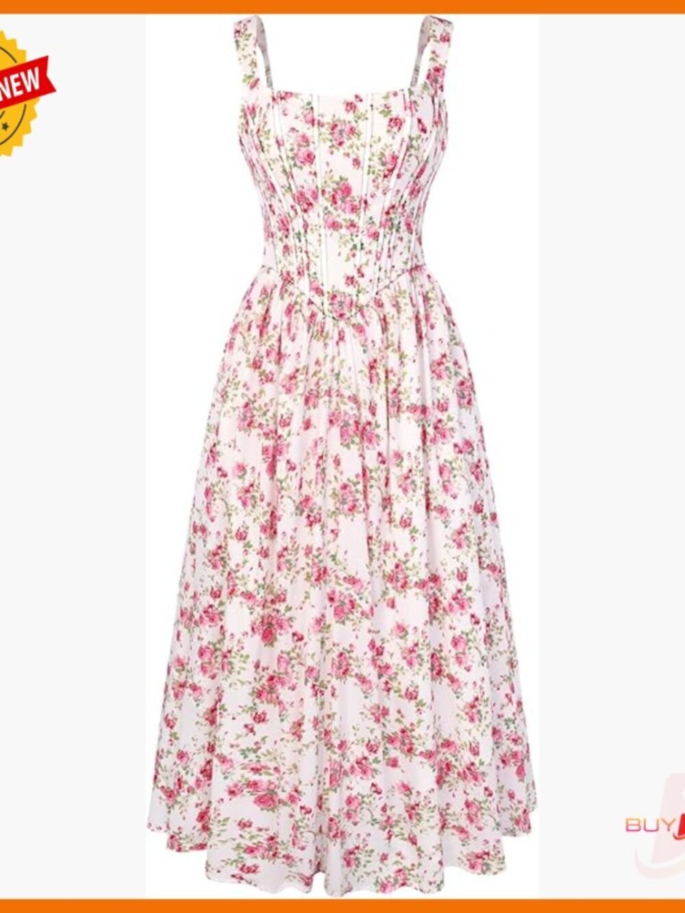Floral Corset Sundress Square Neck Sleeveless Midi Dress Cottagecore Summer